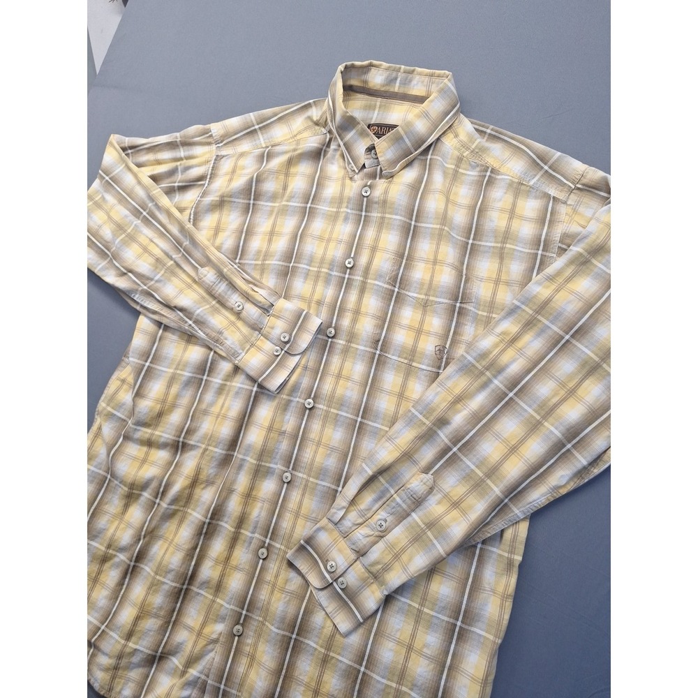 Ariat XLT Long Sleeve Yellow Plaid Work Western Rodeo Cowboy Chore